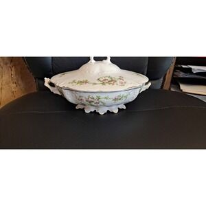 Vintage Habsburg China Austria Covered Round Tureen Vegetable Bowl Pink Flowers
